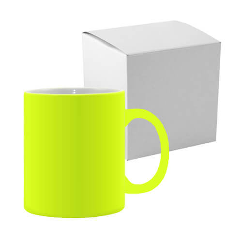 Taza Fluo Color - amarillo mate con caja Sublimación Transferencia Térmica