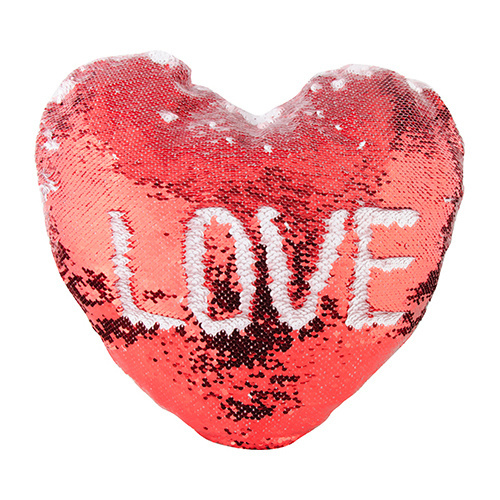 39 x 44 cm heart-shaped pillowcase with two colour of sequins for sublimation printing – red