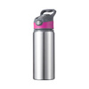 Vattenflaska av aluminium 650 ml silver med skruvlock med rosa insats för sublimering