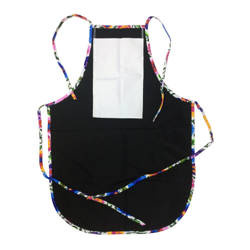 Tablier arrondi avec poche pour sublimation - noir avec passepoil coloré - Fleurs blanches slaves