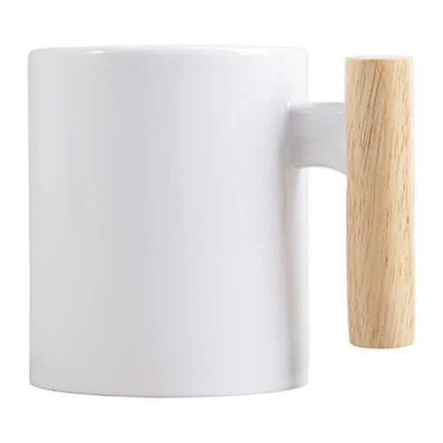Taza de 330 ml con asa de madera y tapa de bambú para sublimación