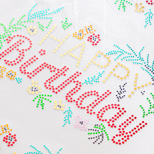 Sheet with cubic zirconia for thermal transfer - Happy Birthday