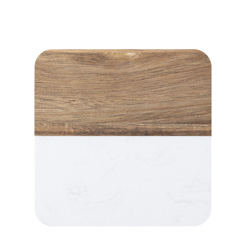 Lot de 4 dessous de verre carrés en marbre et bois à graver