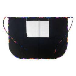 Klasična kuhinjska pregača s džepom za print - crna s obojenim rubom - crno slavensko cvijeće