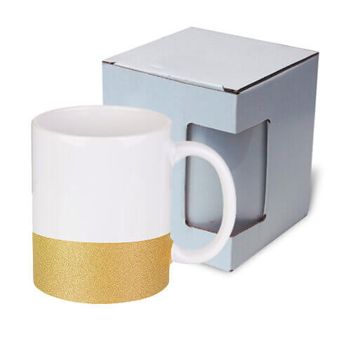 Kruus 330 ml glitterribaga sublimatsiooni jaoks - kuldne + pappkarp