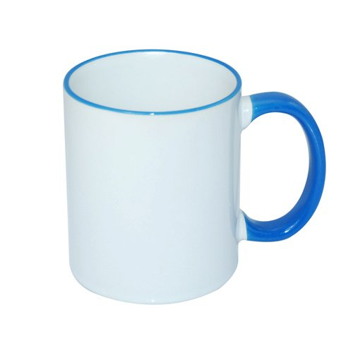 Mug blanc JS Coating 330 ml avec anse bleu azur Sublimation Transfert Thermique