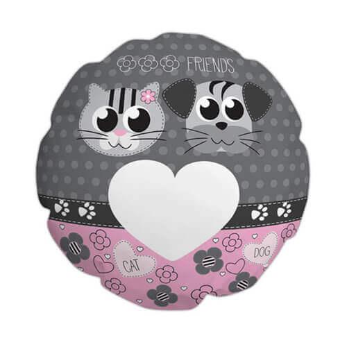 Taie d'oreiller en polyester de Ø 60 cm pour sublimation - Chat et chien