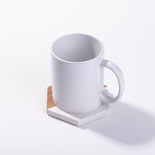 Set of 4 hexagonal marble and wooden mug coasters for engraving