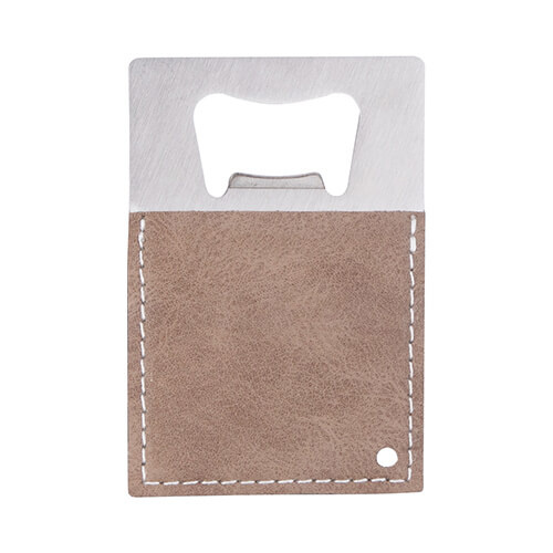 Flaskeåbner 5,5 x 8,5 cm i stål og læder til sublimering - grå