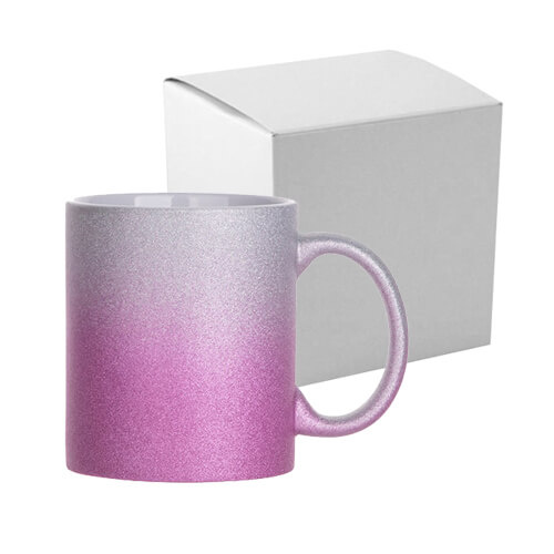 Mug 330 ml avec paillettes pour sublimation avec une boite en carton - dégradé rose-argent