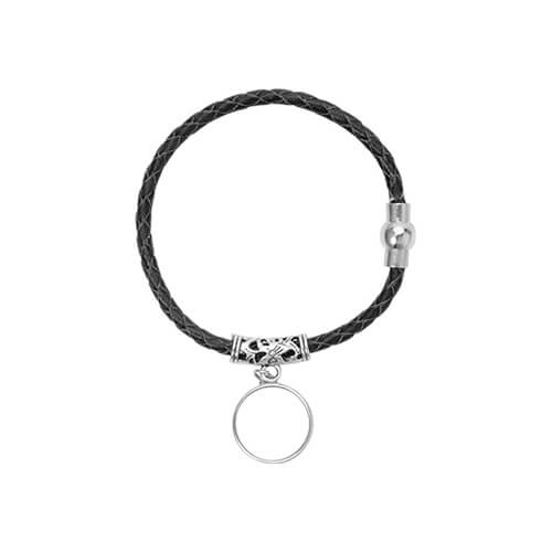 Gevlochten leren armband met label - zwart Sublimatie