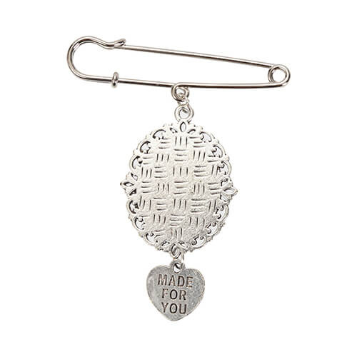 Oval brooch - safety pin with heart-shaped pendant for sublimation