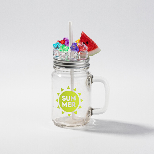 Sklenený hrnček Mason Jar na sublimáciu - umelý ľad a melón