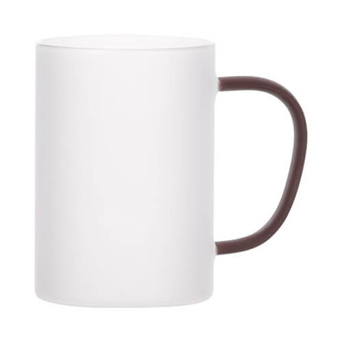 A 360 ml frosted glass with a brown handle for sublimation