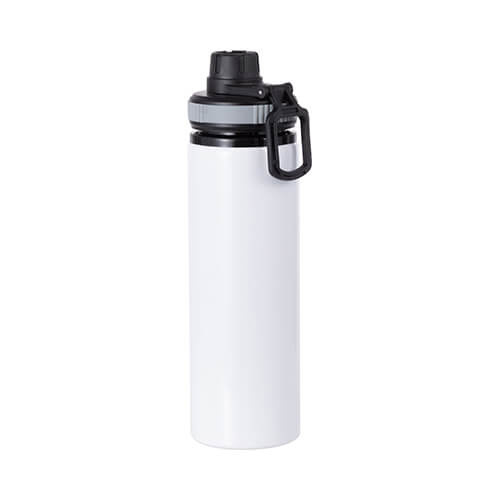 Alumiiniumist pudel 850 ml valge korgiga, millel on hall sublimatsiooniplaat