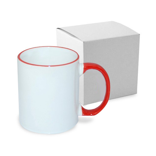 JS Coating mugg 330 ml med ett rött handtag med en kartong Sublimation Thermal Transfer