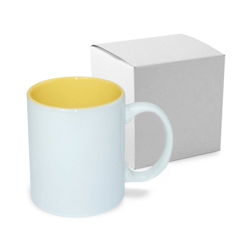 Mug blanc JS Coating 330 ml avec intérieur jaune avec boîte Sublimation Transfert Thermique