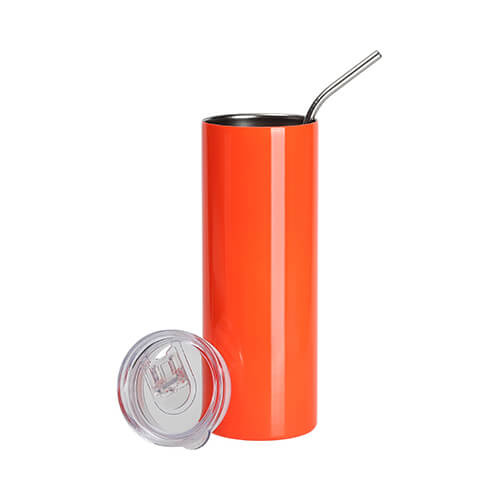 600 ml krūze ar salmiņu sublimācijai - neona oranžā krāsā