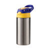 Une bouteille d'eau pour enfants de 360 ml en acier inoxydable pour la sublimation - argent avec un bouchon à vis jaune/bleu