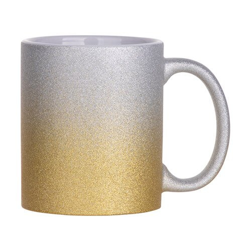 Mug 330 ml avec paillettes pour sublimation avec une boite en carton - dégradé d'or-argent