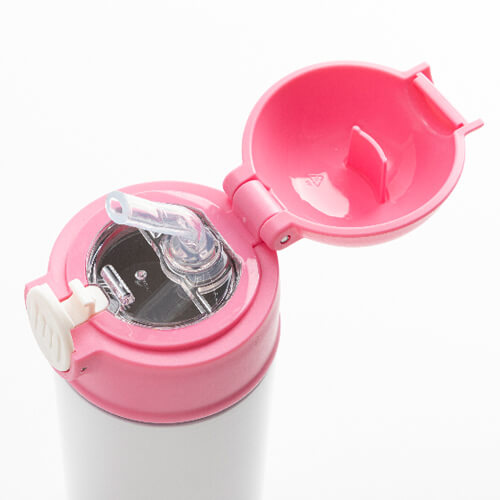 Bidon - 360 ml pudel lastele sublimatsiooni jaoks - valge, roosa korgiga