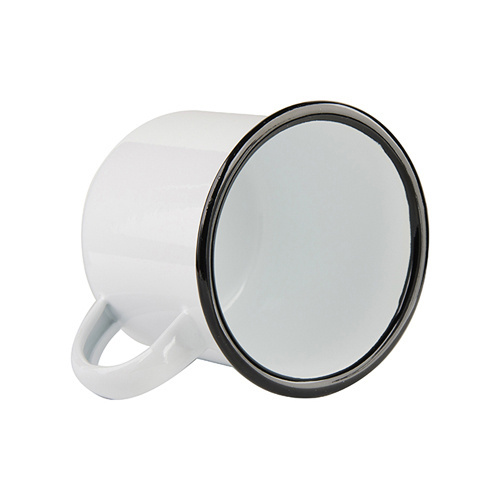 Taza esmaltada de 340 ml con borde negro para impresión por termotransferencia