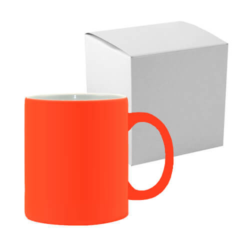 Taza Fluo Color - naranja mate con caja Sublimación Transferencia Térmica