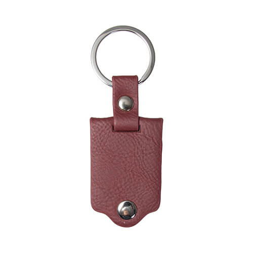 Rectangular metal keyring in a leather cover for sublimation - claret