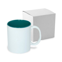 Mug blanc JS Coating 330 ml avec intérieur vert foncé avec boîte Sublimation Transfert Thermique