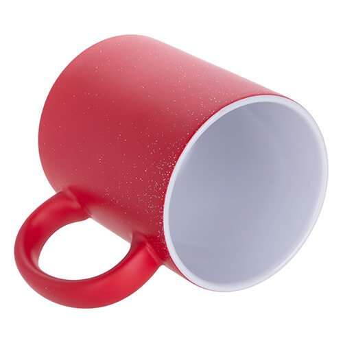 Magische mok 330 ml, rood, mat met glitter voor sublimatie, met kartonnen doos