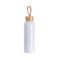 Bouteille d'eau en aluminium 600ml avec couvercle en bambou pour sublimation - blanc