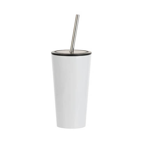 Hrnček s objemom 480 ml a slamkou na sublimáciu - biely