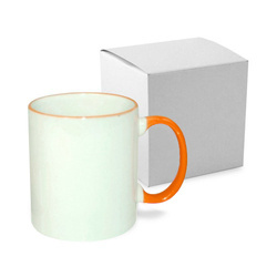 JS Coating mugg 330 ml med orange handtag och kartong Sublimation Thermal Transfer