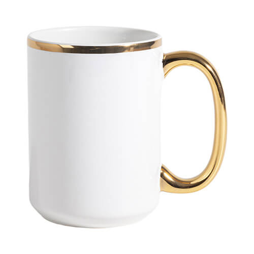 Taza 450 ml con franja dorada y ojal para sublimación