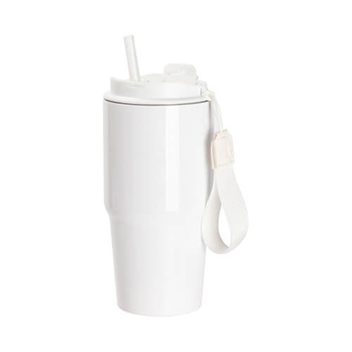 600 ml krus med dobbeltskæringer og låg med hank til sublimering - hvid