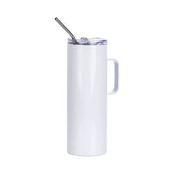 Mug 600 ml avec anse et paille pour sublimation - blanc