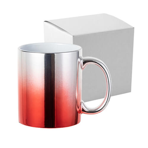 330 ml plated mug for sublimation - silver-red gradient with a cardboard box