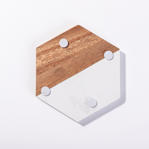 Juego de 4 posavasos hexagonales de mármol y madera para grabar
