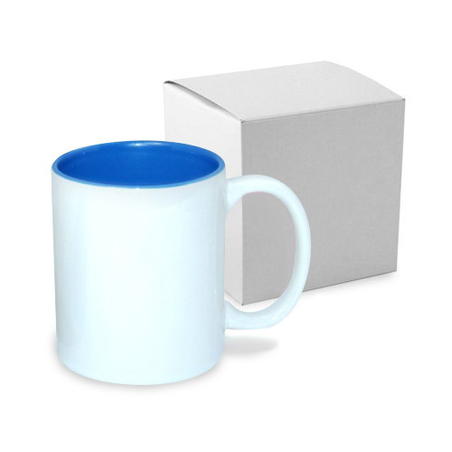 JS Coating mugg 330 ml med havsblå inredning med kartong Sublimation Thermal Transfer