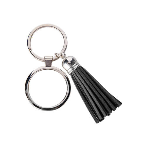 Ronde sleutelhanger met korte kwastjes - zwart voor sublimatie
