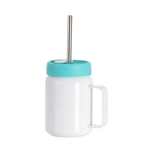 Mug en acier de 480 ml avec anse et couvercle en silicone vert pour sublimation