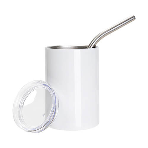 Vaso de acero inoxidable de 100 ml con tapa y pajita para sublimación - blanco