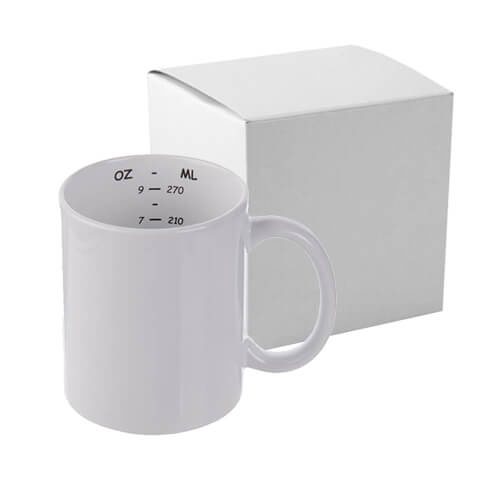 Taza de 330 ml con vaso medidor interno para sublimación con caja de cartón