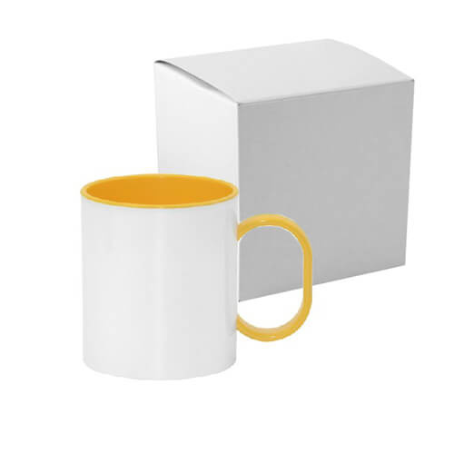 Plastový hrnček 330 ml FUNNY žltý s kartónovou krabičkou Sublimačný termotransfer