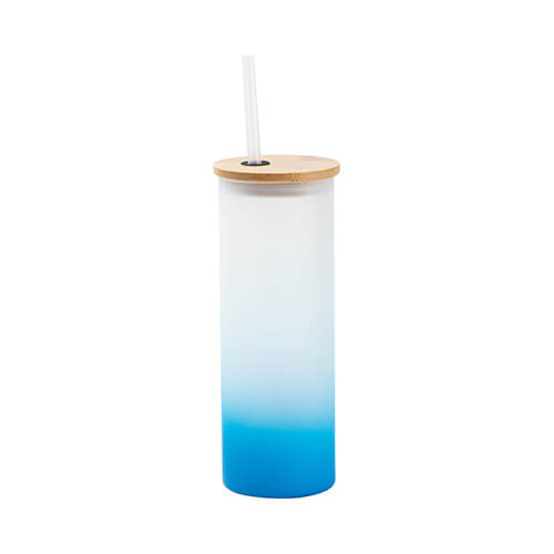 500ml mat vrč s pokrovom iz bambusa in slamico za sublimacijo - modri gradient