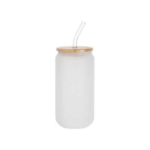 Set de 6 vasos esmerilados de 550 ml con pajita y tapa de bambú para sublimación