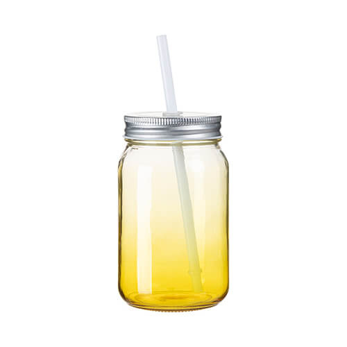 Sklenený hrnček Mason Jar 450 ml bez uška na sublimáciu - žltý gradient