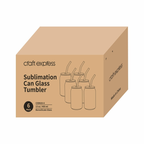 Sæt med 6 400 ml glas med sugerør og bambuslåg til sublimering