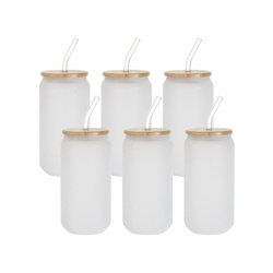 Set od 6 matiranih čaša 550 ml sa slamkom i bambusovim poklopcem za sublimaciju