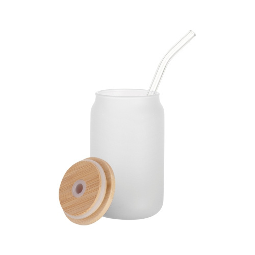 Set med 6 - 400 ml frostade glas med sugrör och bambulock för sublimering